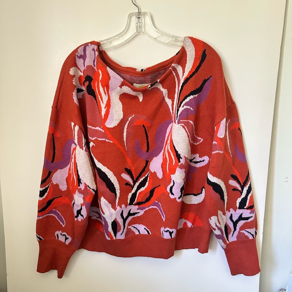 Maeve Anthropologie Floral boat neck sweater~XL